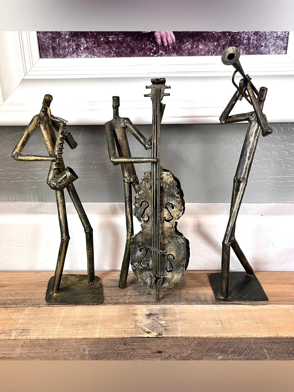 Vintage Z Gallerie Brutalist Metal Tube Jazz Band Musician Sculptures Set of 3